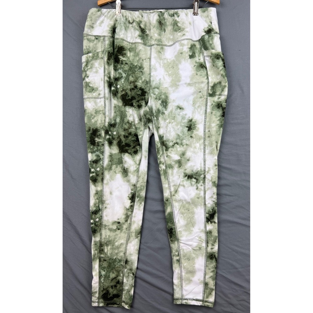 Ultra Flirt Leggings Womens 2X RK414106X Green Tie Dye Pockets Good Condition